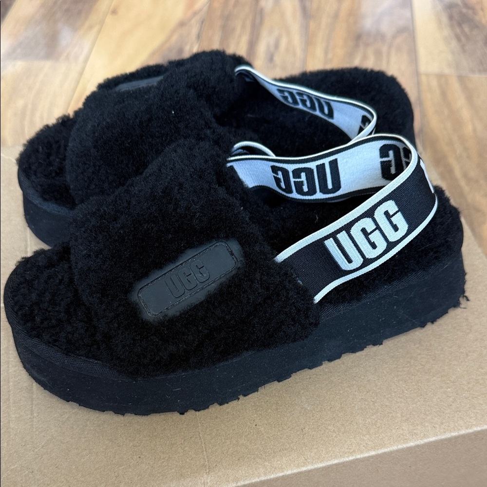 UGG Black Fuzz Slingback Slide - Cozy Slip-On - Picture 3 of 8
